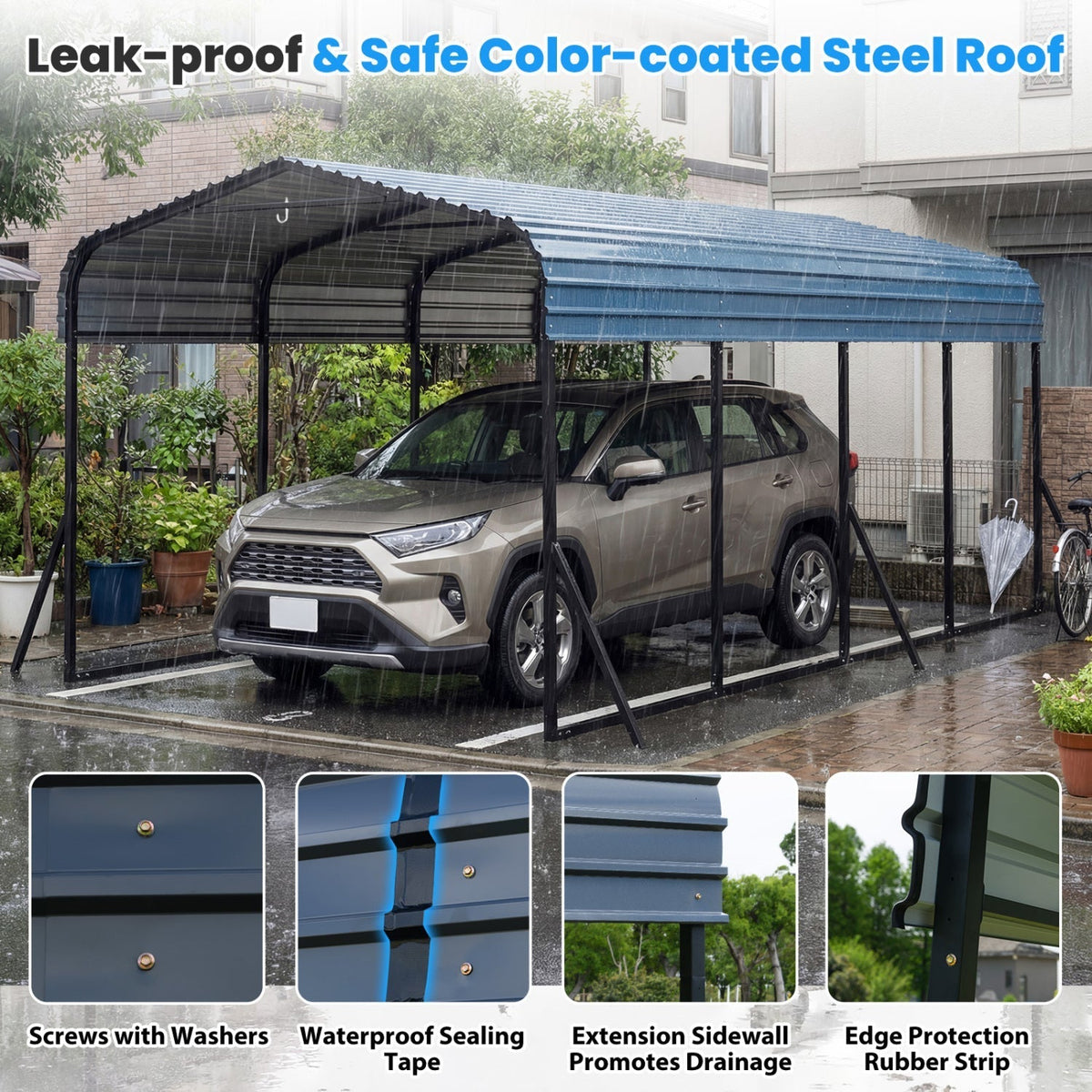 12 x 20 Feet Heavy-Duty Carport Outdoor Galvanized Steel Garage Car Shelter - Home Outpost Supply