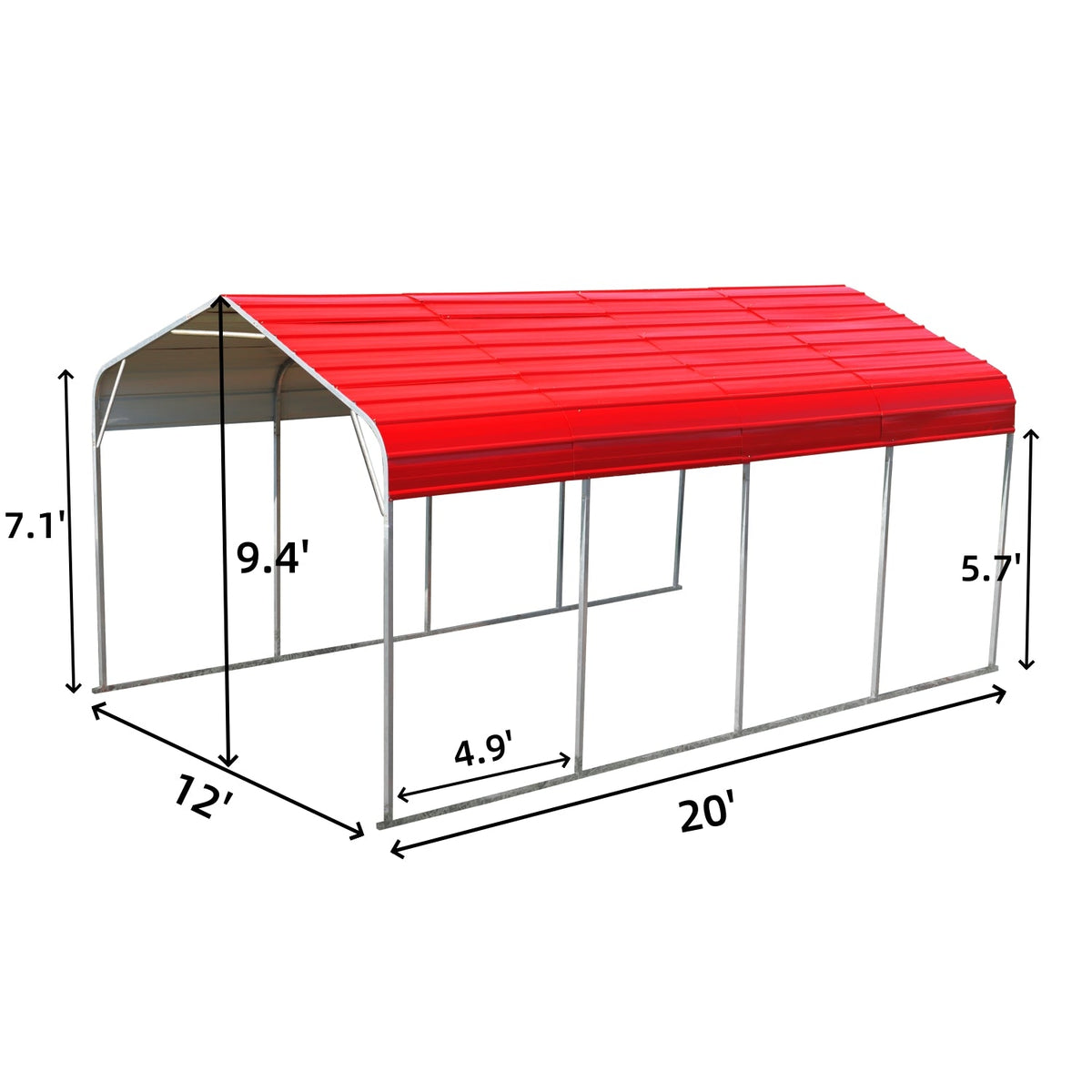 12' x 20' Galvanized Steel Carport with Square-Tube Frame – 9.4' High