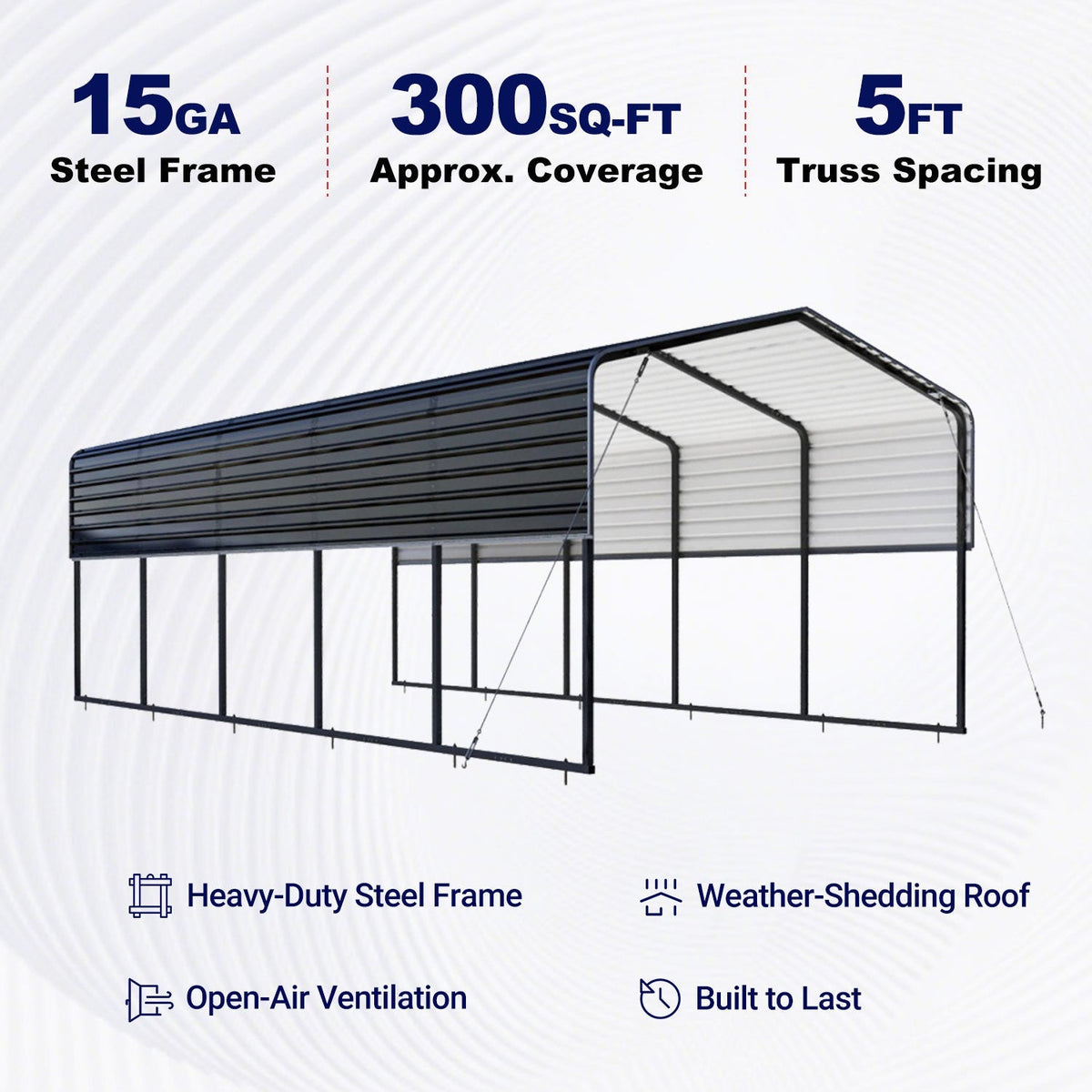 12'x25' Metal Carport with Corrugated Roof - Home Outpost Supply