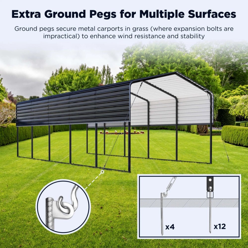 12'x25' Metal Carport with Corrugated Roof - Home Outpost Supply
