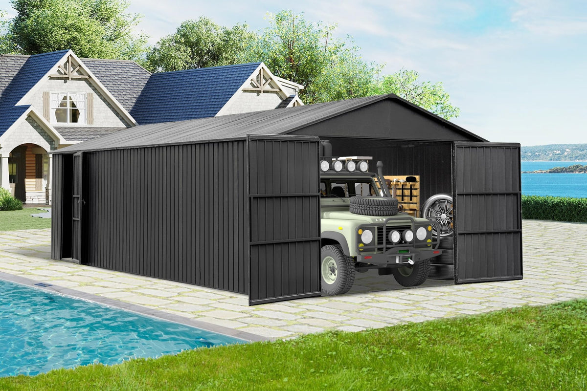 12x25FT Outdoor Metal Garage Shed, Extra Large Metal Carport - Home Outpost Supply