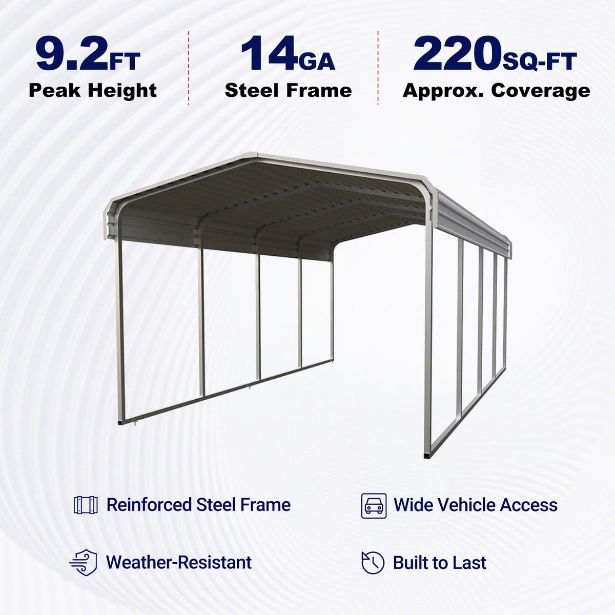 11' x 20' Heavy-Duty Metal Carport – 14-Gauge Steel Frame & Roof