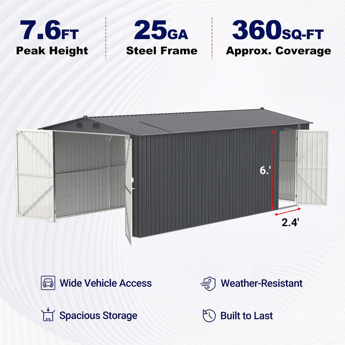 13'x20' Metal Shed with Double Front Doors & Side Entry Door - Home Outpost Supply
