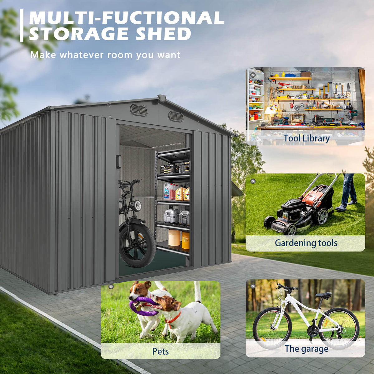 13'x20' Metal Shed with Double Front Doors & Side Entry Door - Home Outpost Supply