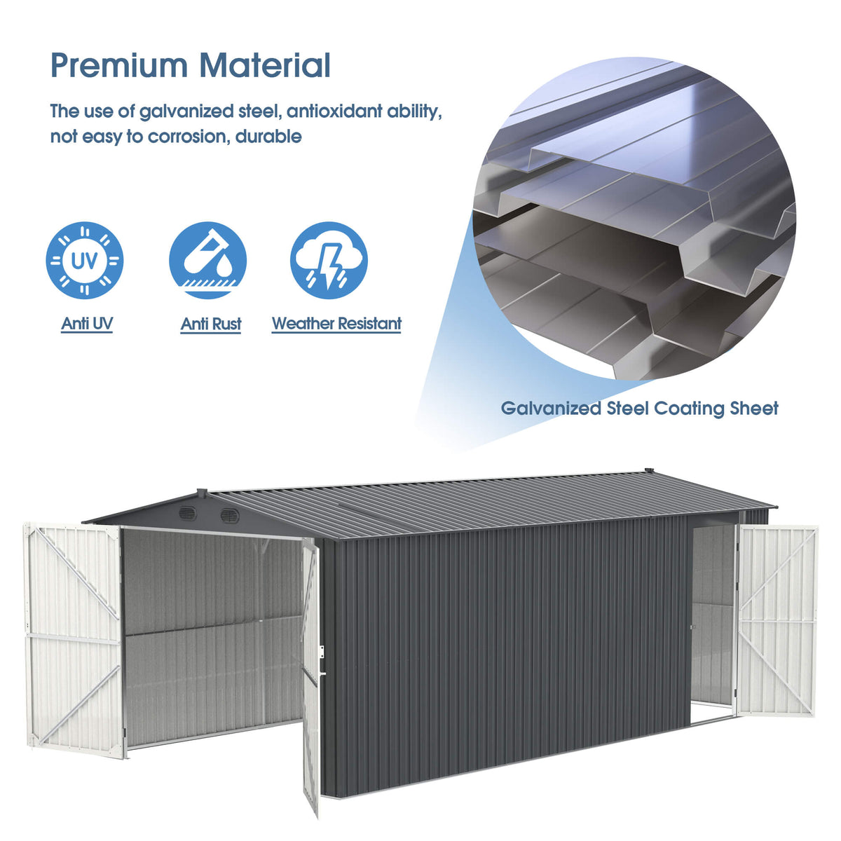 13'x20' Metal Shed with Double Front Doors & Side Entry Door - Home Outpost Supply