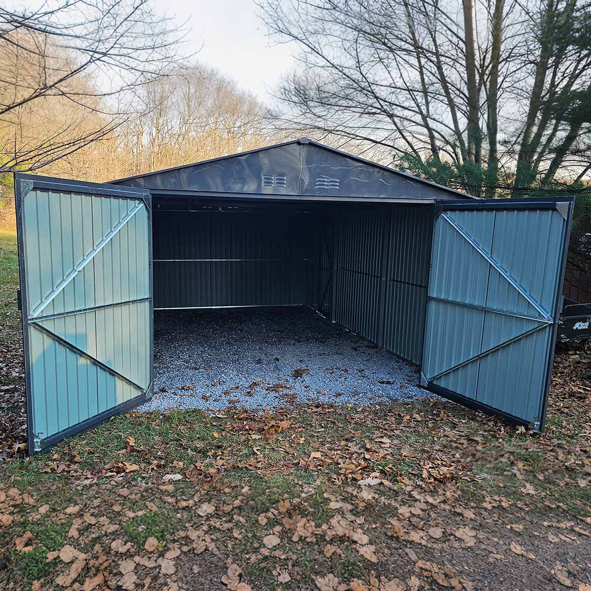 13'x20' Plus Upgraded Metal Shed w/ Double Front Doors & Side Entry Door - Home Outpost Supply