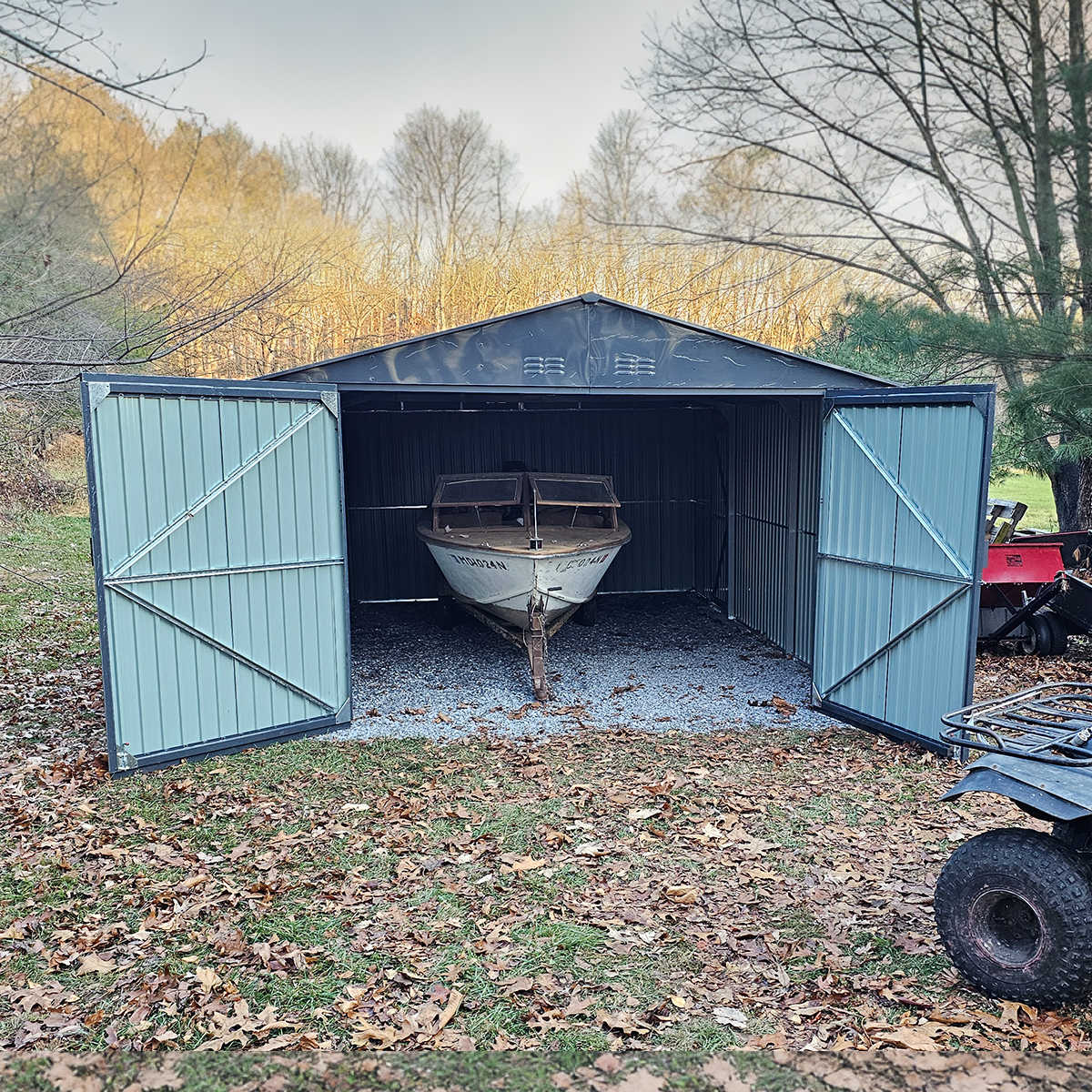 13'x20' Plus Upgraded Metal Shed w/ Double Front Doors & Side Entry Door - Home Outpost Supply