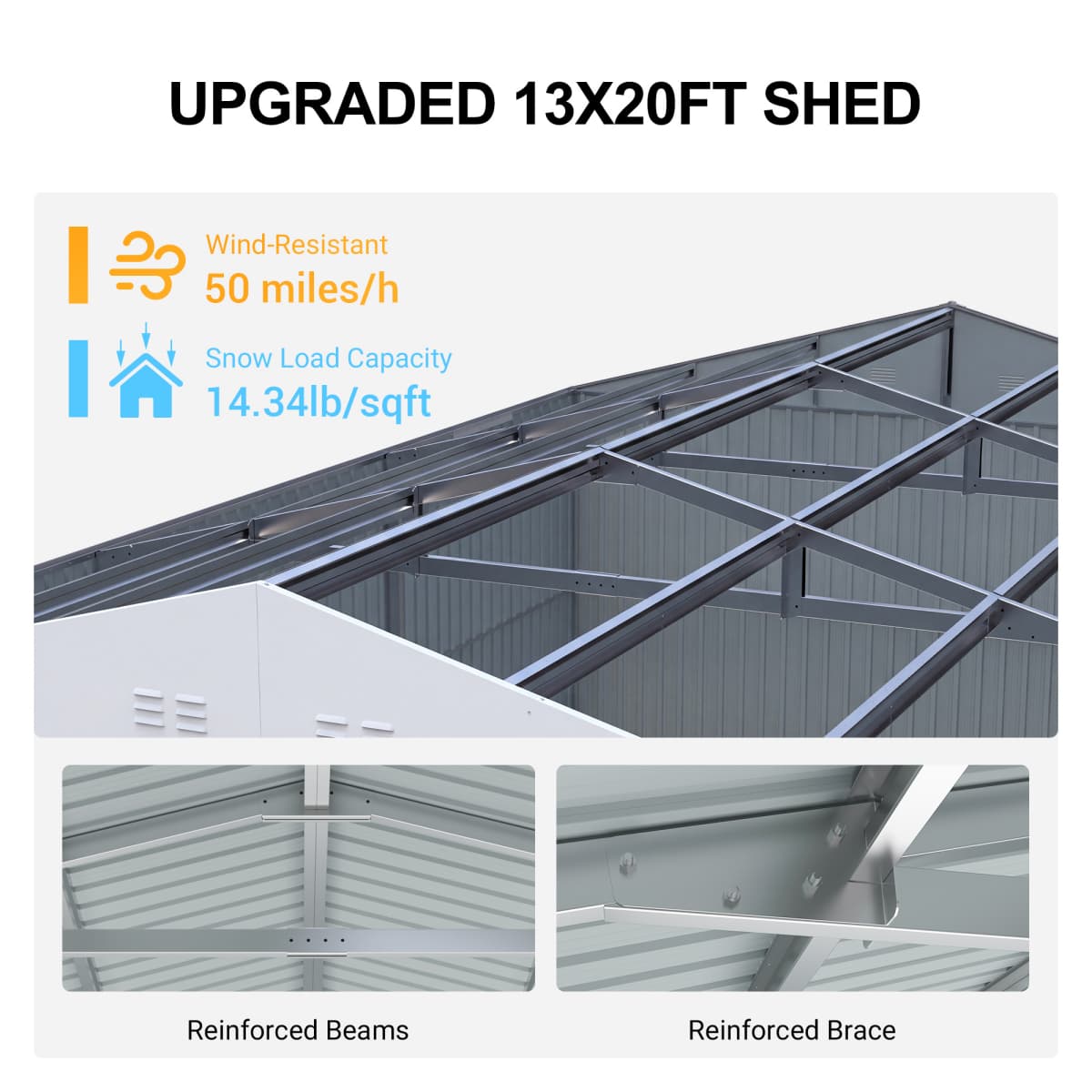 13'x20' Plus Upgraded Metal Shed w/ Double Front Doors & Side Entry Door - Home Outpost Supply