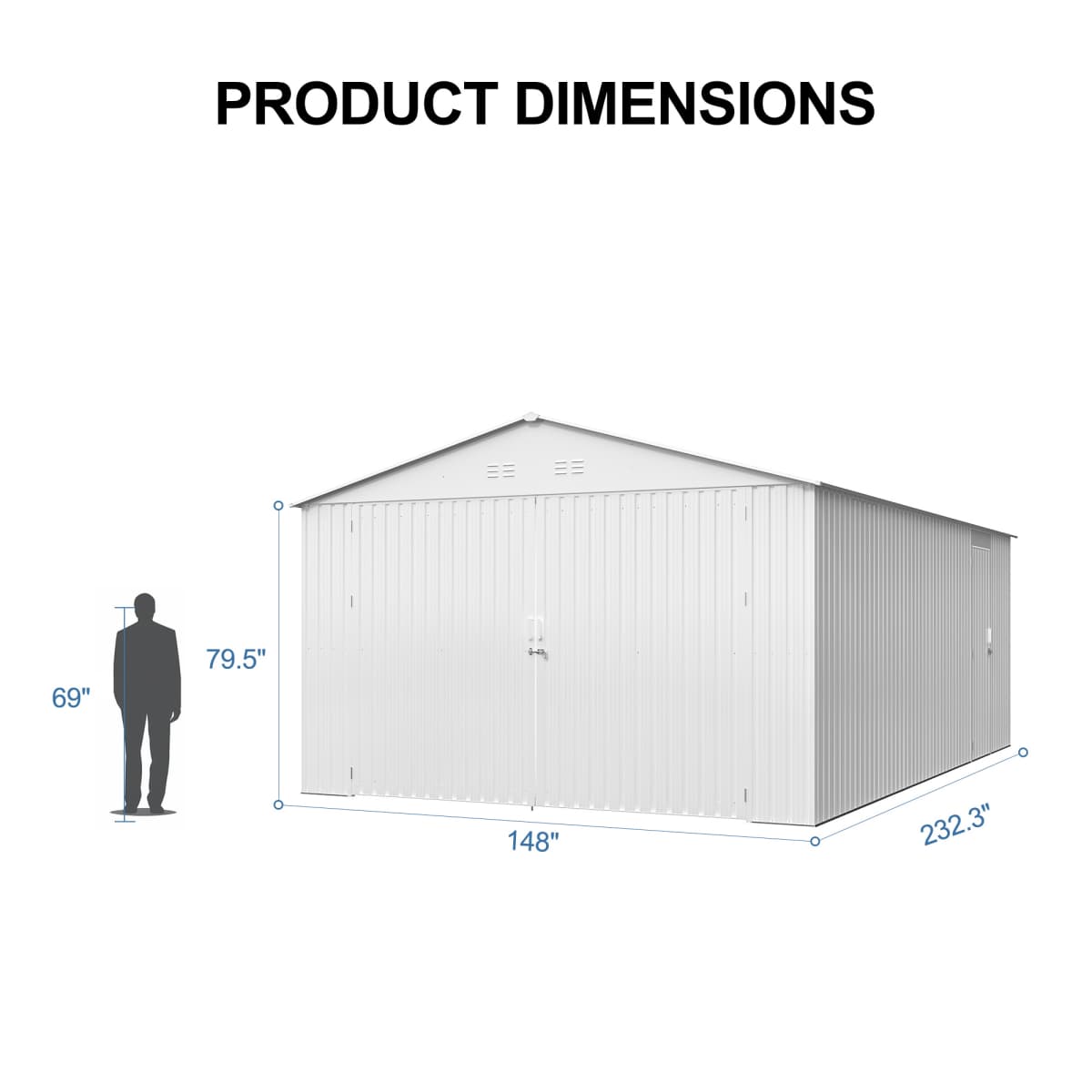 13'x20' Plus Upgraded Metal Shed w/ Double Front Doors & Side Entry Door - Home Outpost Supply