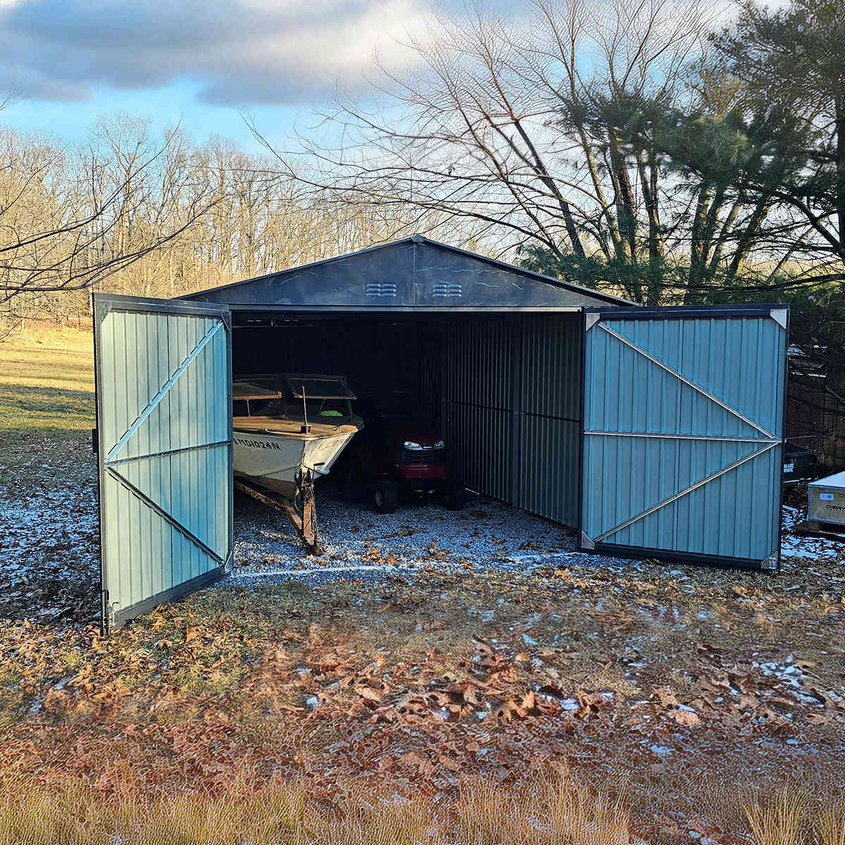 13'x20' Plus Upgraded Metal Shed w/ Double Front Doors & Side Entry Door - Home Outpost Supply