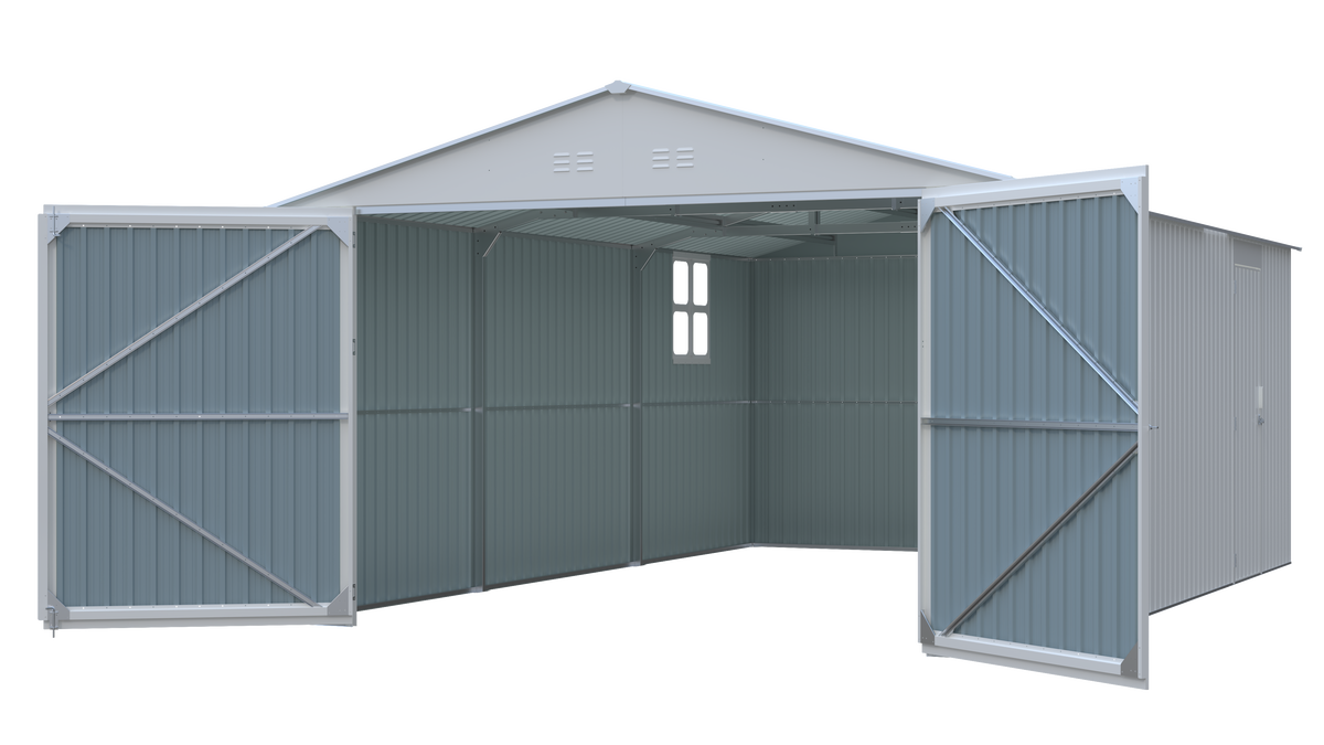 20' x 13' Metal Storage Shed with Skylight, Double Doors & Side Entry