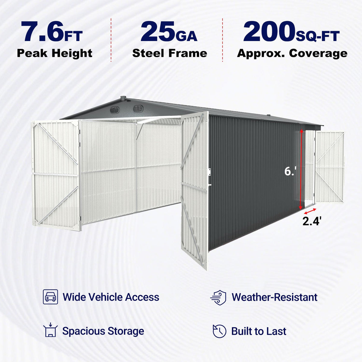 10' x 20' Metal Storage Shed with Double Front & Side Entry Doors