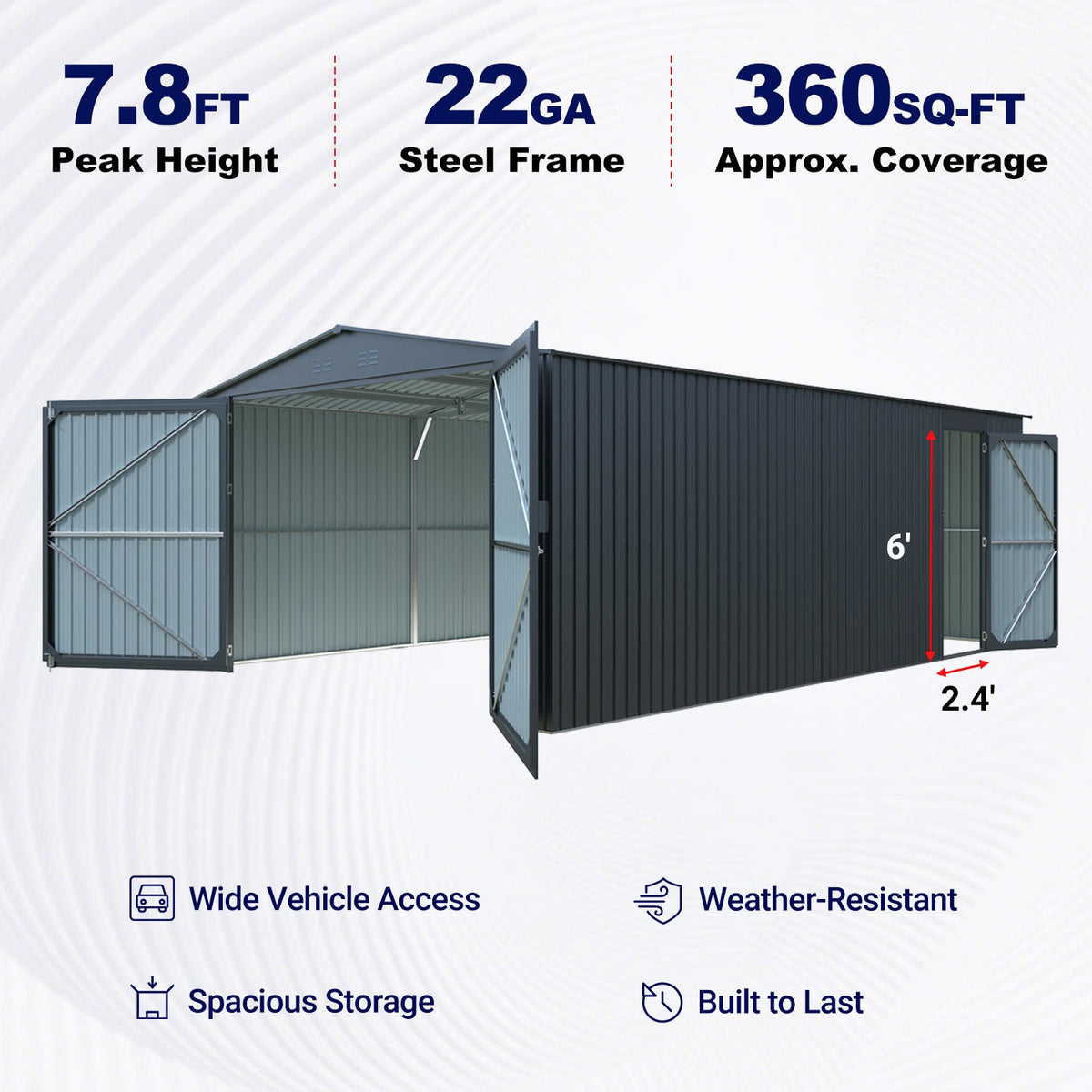 13'x20' Plus Upgraded Metal Shed w/ Double Front Doors & Side Entry Door