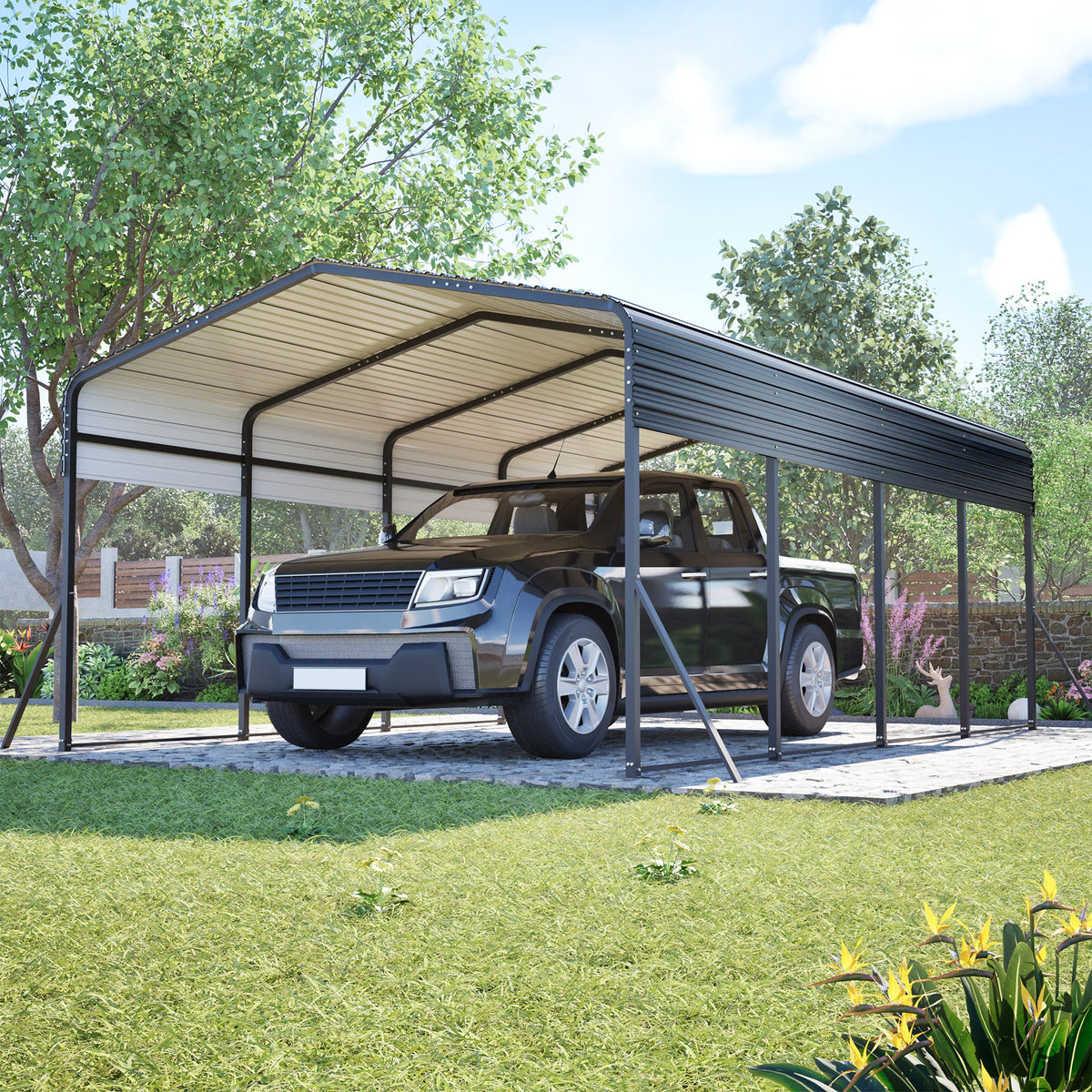 13' x 20' Heavy-Duty Metal Carport with Reinforced Steel Roof – Black