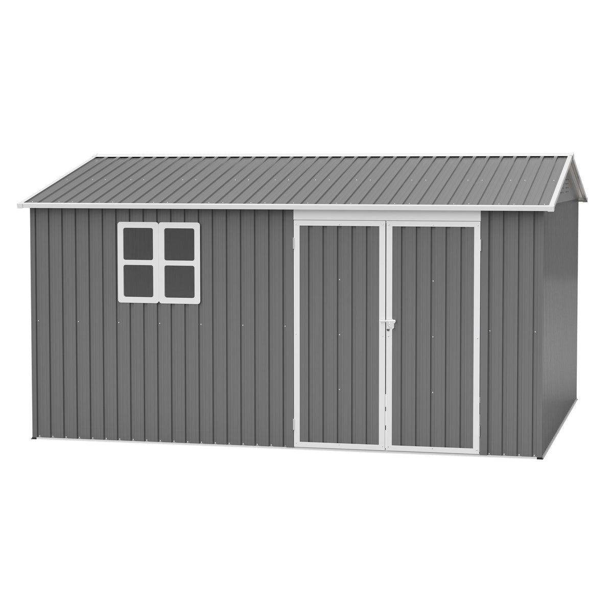 12' x 10' Outdoor Metal Storage Shed with Lockable Double Doors – Grey