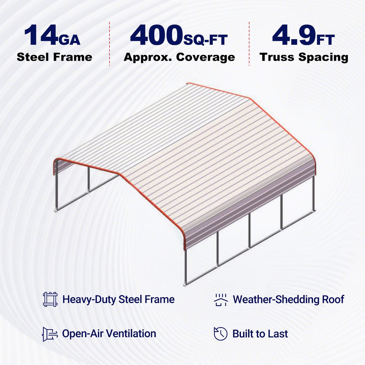 Golden Mount Classic steel carport with galvanized metal roof and heavy-duty steel frame