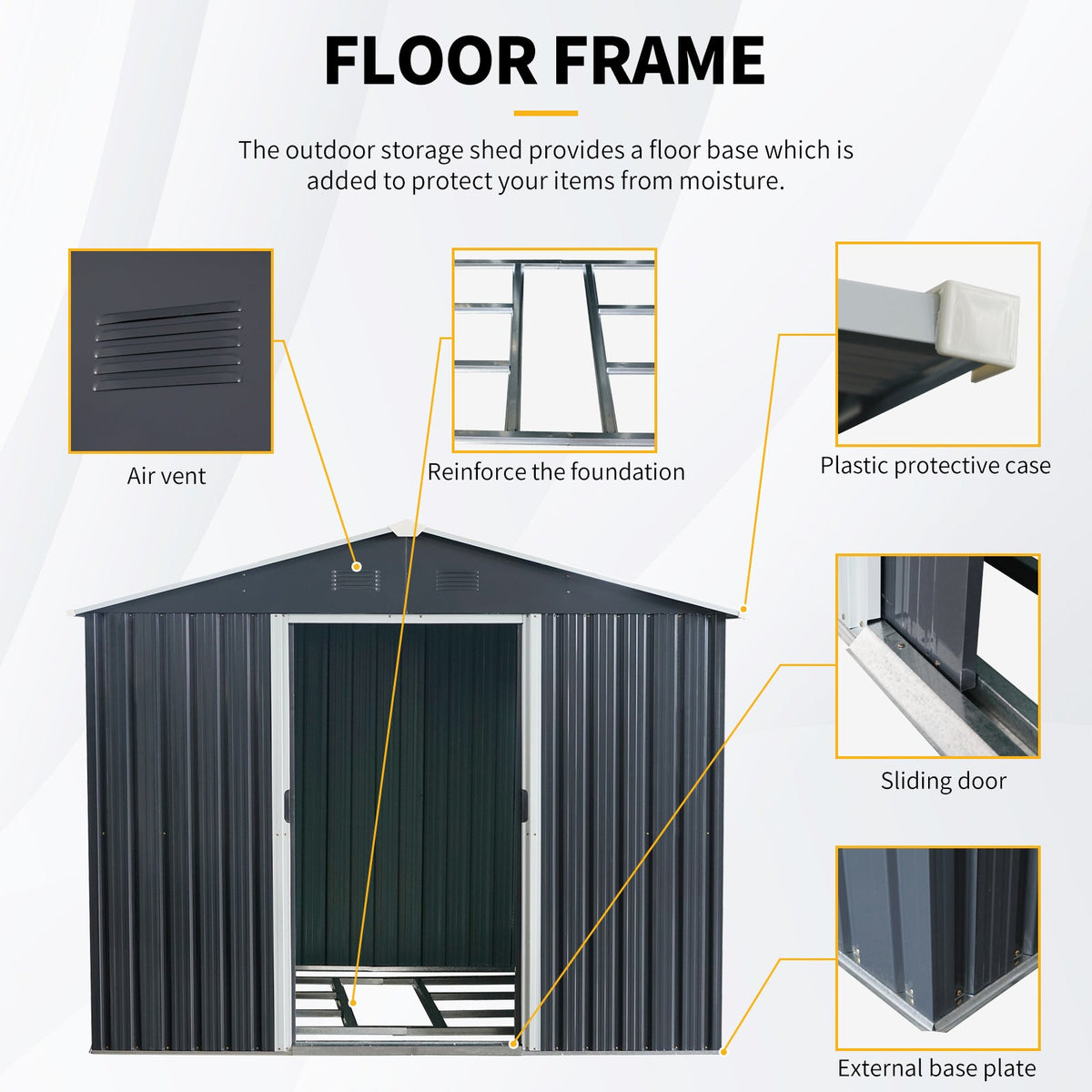 8' x 10' Black Metal Storage Shed with Foundation Frame & Accessories