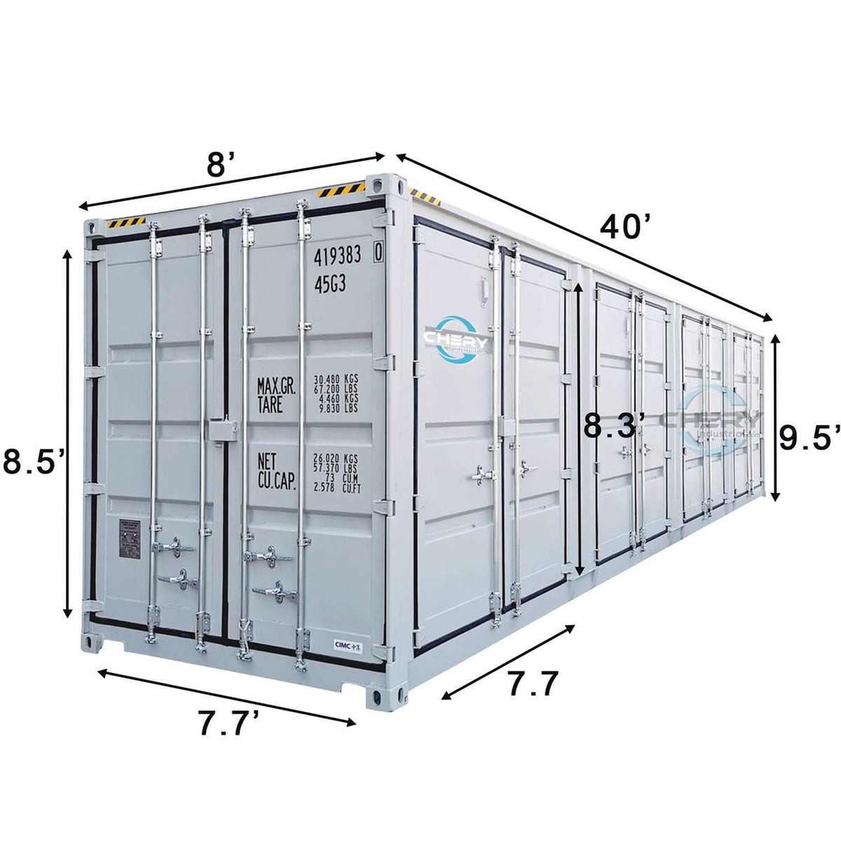 40ft High Cube Container with 4 Side Doors, with Logo - Home Outpost Supply