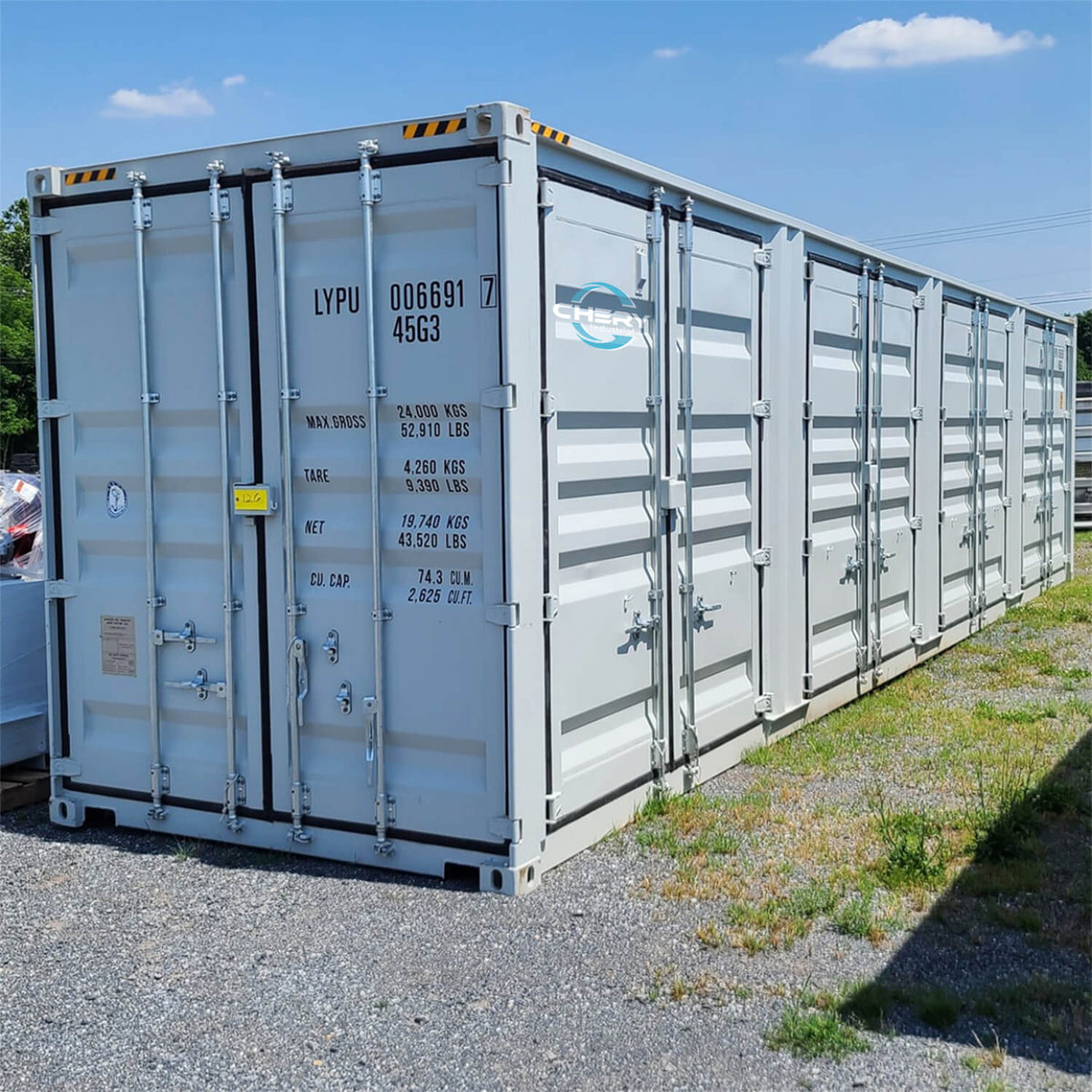 40ft High Cube Container with 4 Side Doors, with Logo - Home Outpost Supply