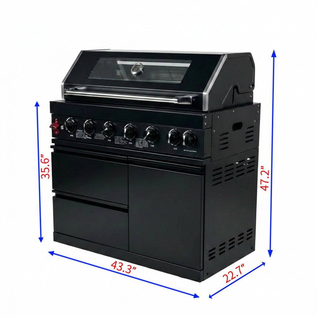 43" Black Six Burners Outdoor Kitchen Island Grill - Home Outpost Supply