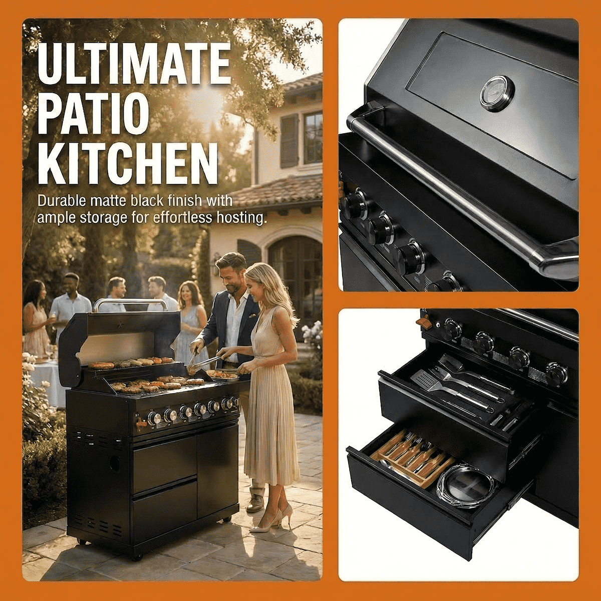 43" Black Six Burners Outdoor Kitchen Island Grill - Home Outpost Supply