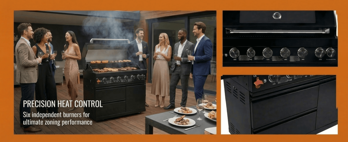 43" Black Six Burners Outdoor Kitchen Island Grill - Home Outpost Supply