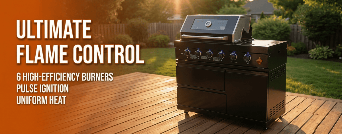 46" Four Burners Black Outdoor Kitchen Islands Grill + Side Burner - Home Outpost Supply