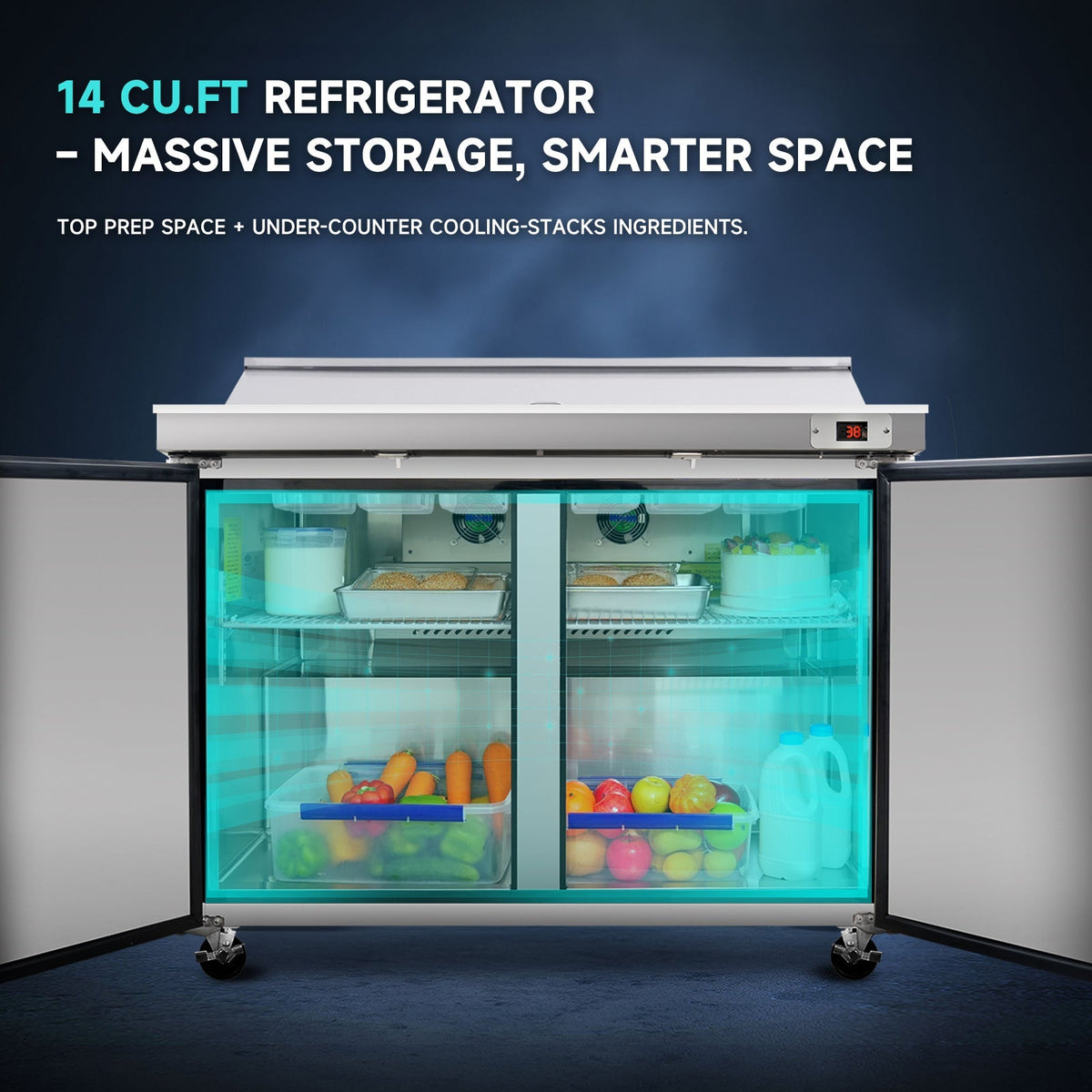 48" Width Commercial Refrigerators Sandwich & Salad Prep Table with a Butcher Block Cutting Board - Home Outpost Supply