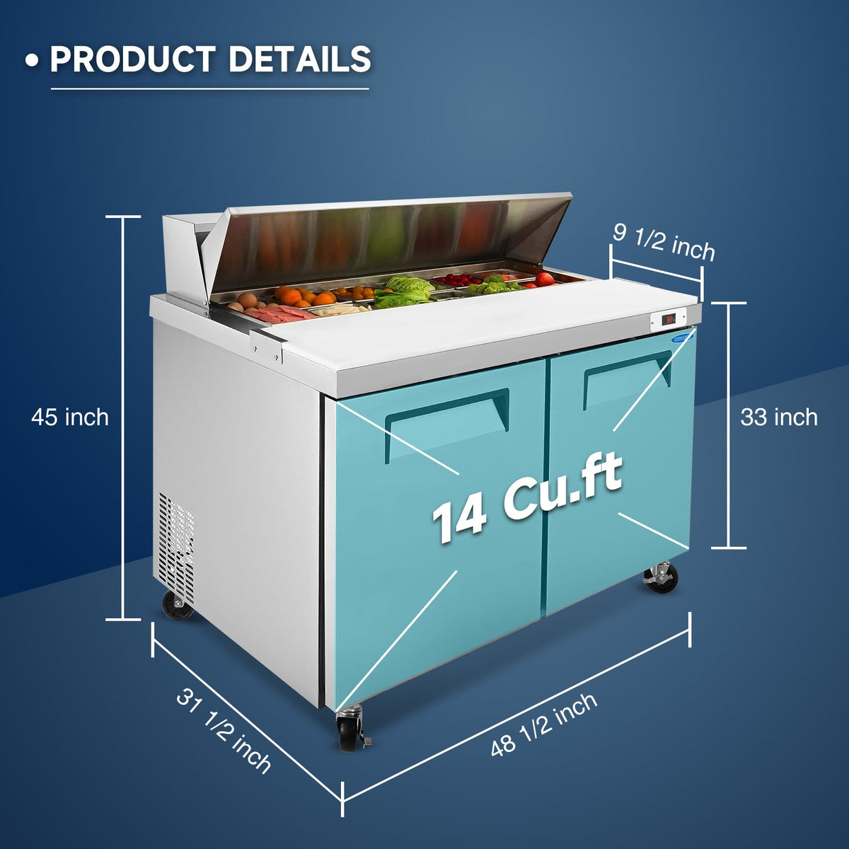 48" Width Commercial Refrigerators Sandwich & Salad Prep Table with a Butcher Block Cutting Board - Home Outpost Supply