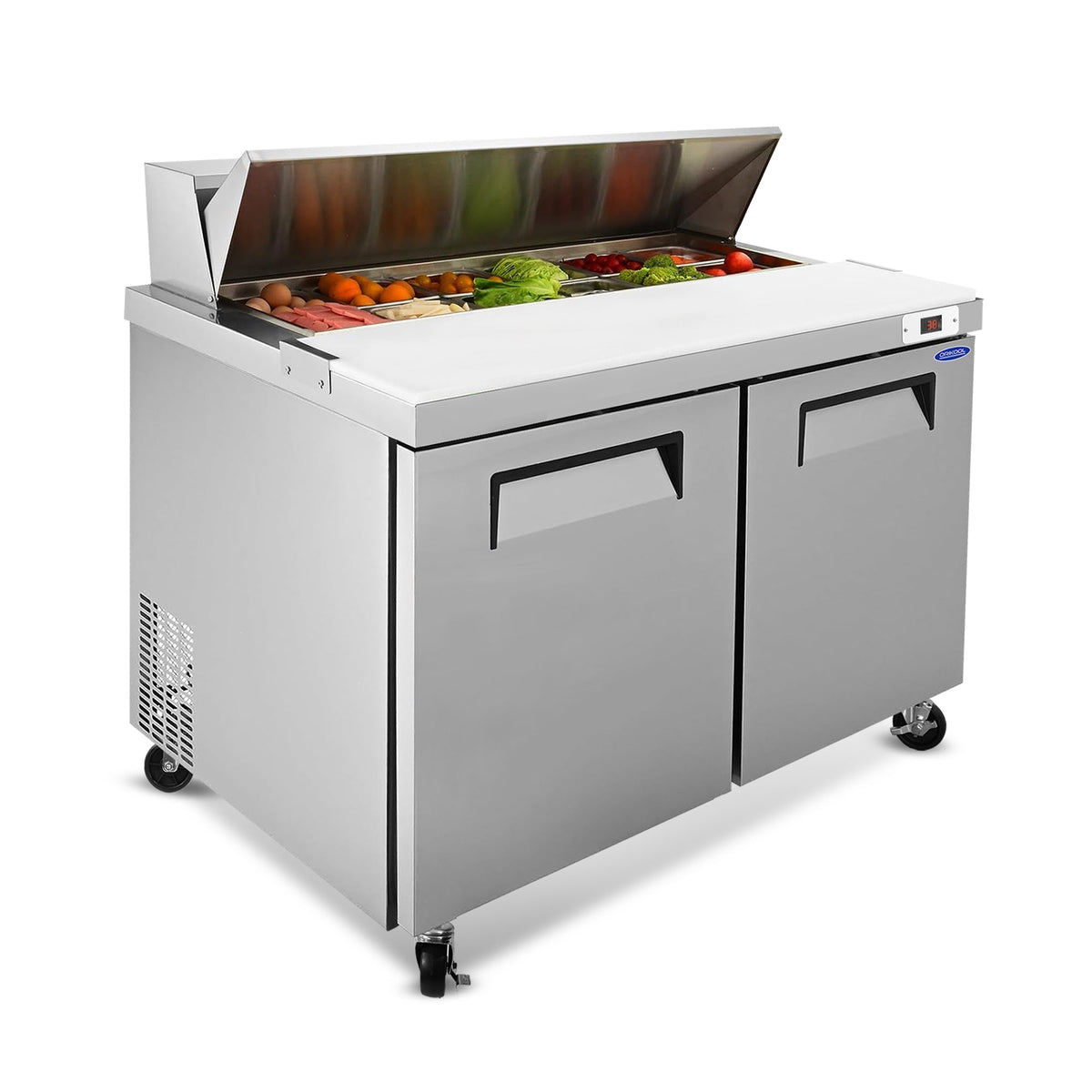 48" Width Commercial Refrigerators Sandwich & Salad Prep Table with a Butcher Block Cutting Board - Home Outpost Supply