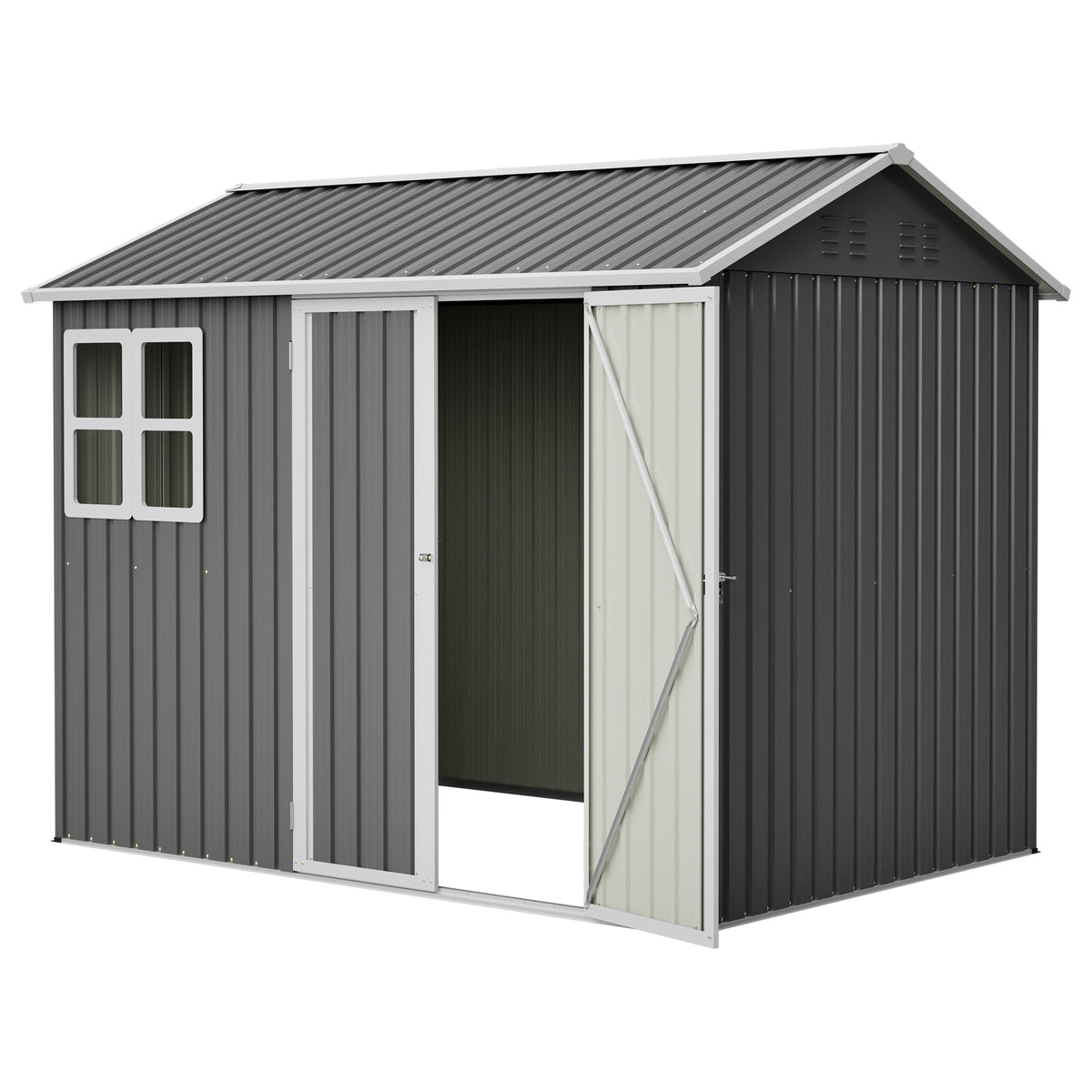 8' x 6' Metal Storage Shed with Window & Lockable Doors – Dark Gray
