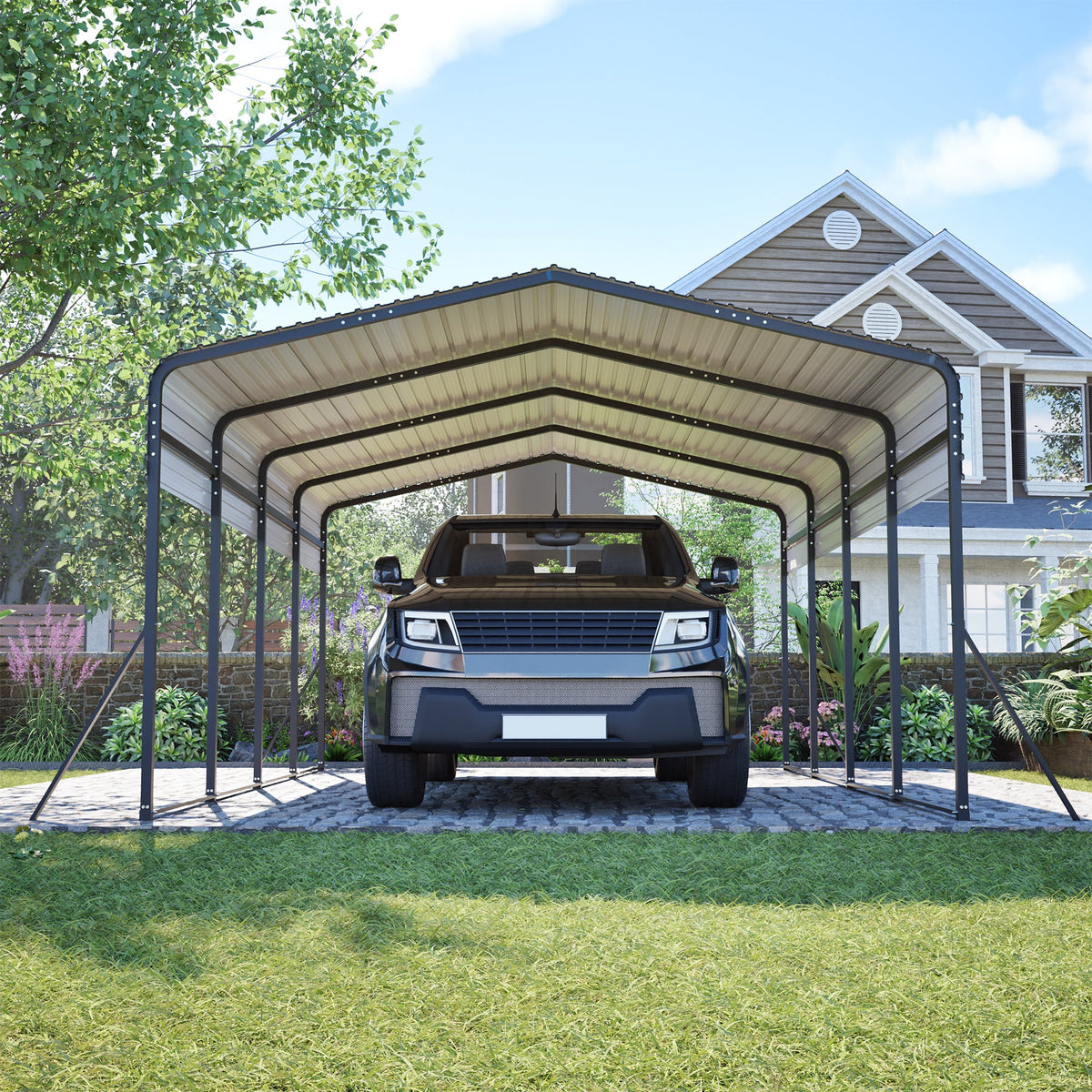 13' x 20' Heavy-Duty Metal Carport with Reinforced Steel Roof – Black