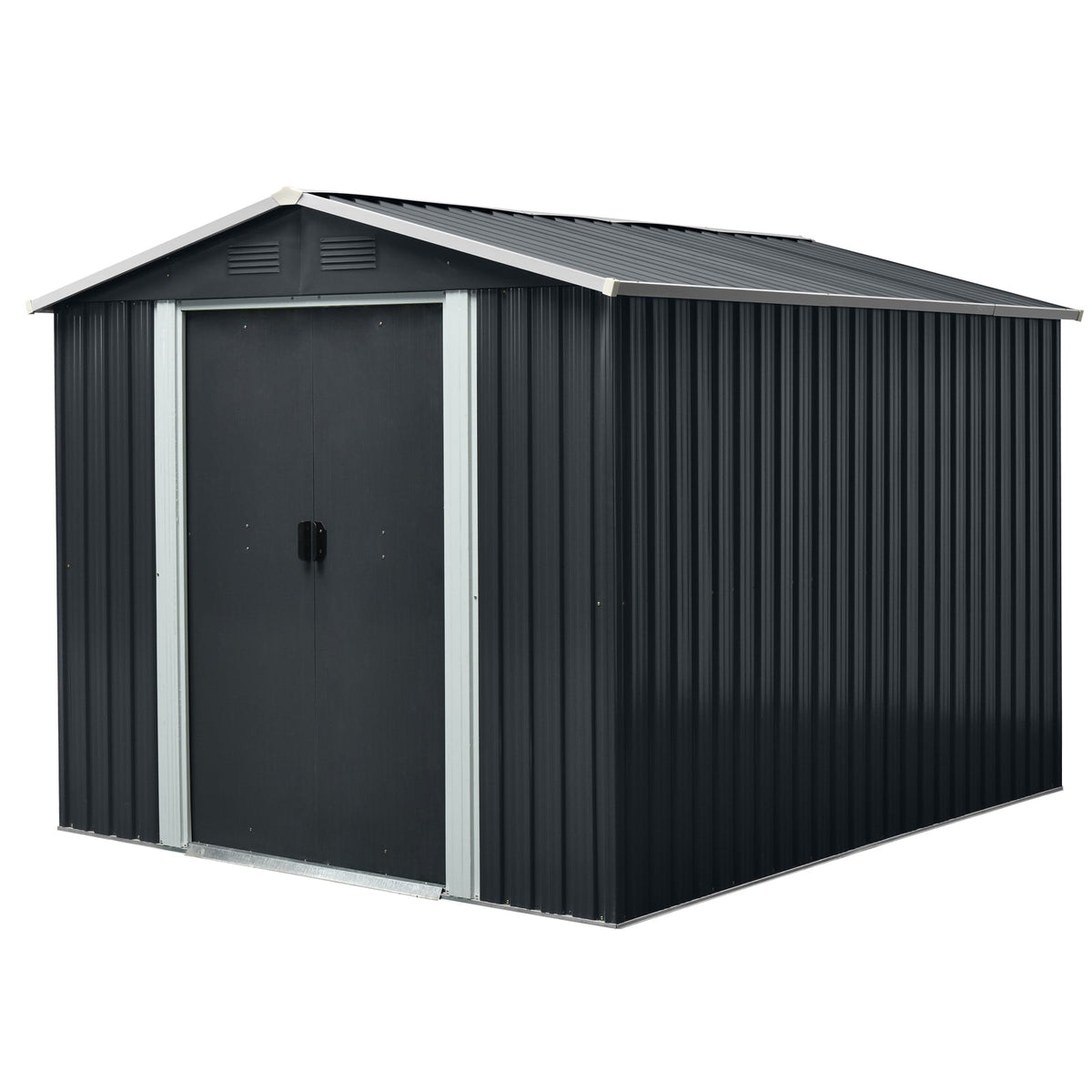 8' x 10' Black Metal Storage Shed with Foundation Frame & Accessories