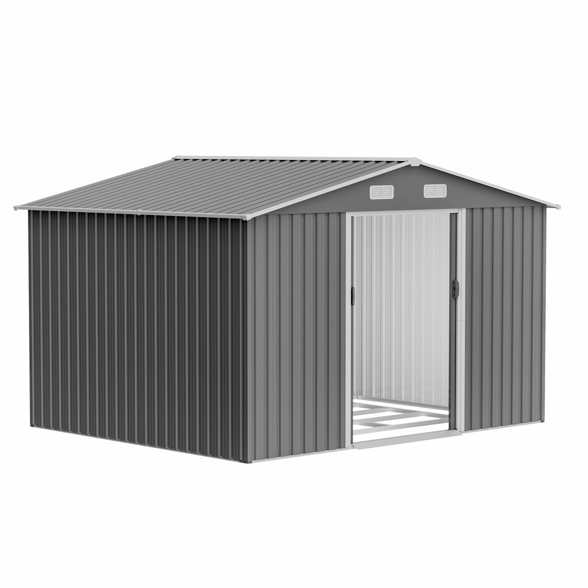 10' x 8' Outdoor Metal Storage Shed with Foundation & Lockable Doors – Gray