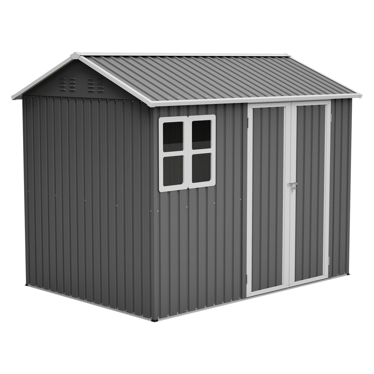 8' x 6' Metal Storage Shed with Window & Lockable Doors – Dark Gray