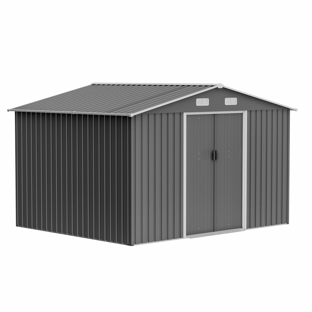 10' x 8' Outdoor Metal Storage Shed with Foundation & Lockable Doors – Gray