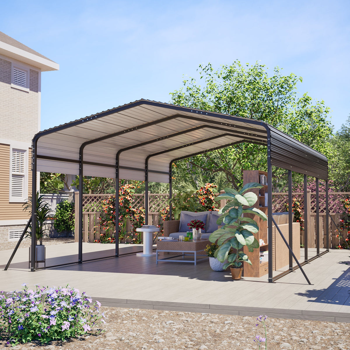 13' x 20' Heavy-Duty Metal Carport with Reinforced Steel Roof – Black