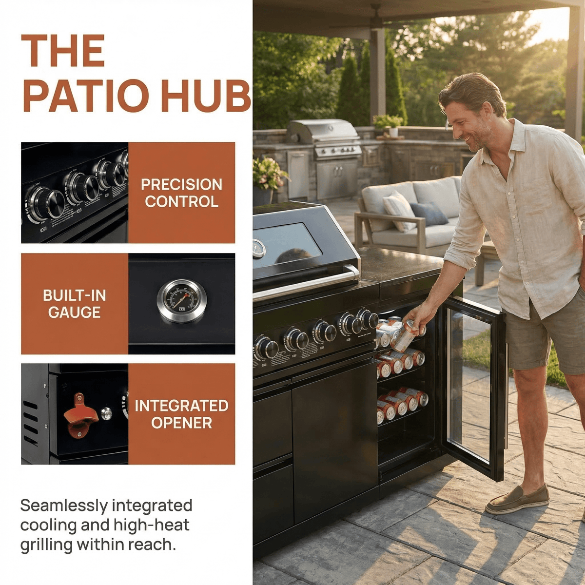 63" 6-Burner Black Outdoor Kitchen Island Grill + Fridge - Home Outpost Supply