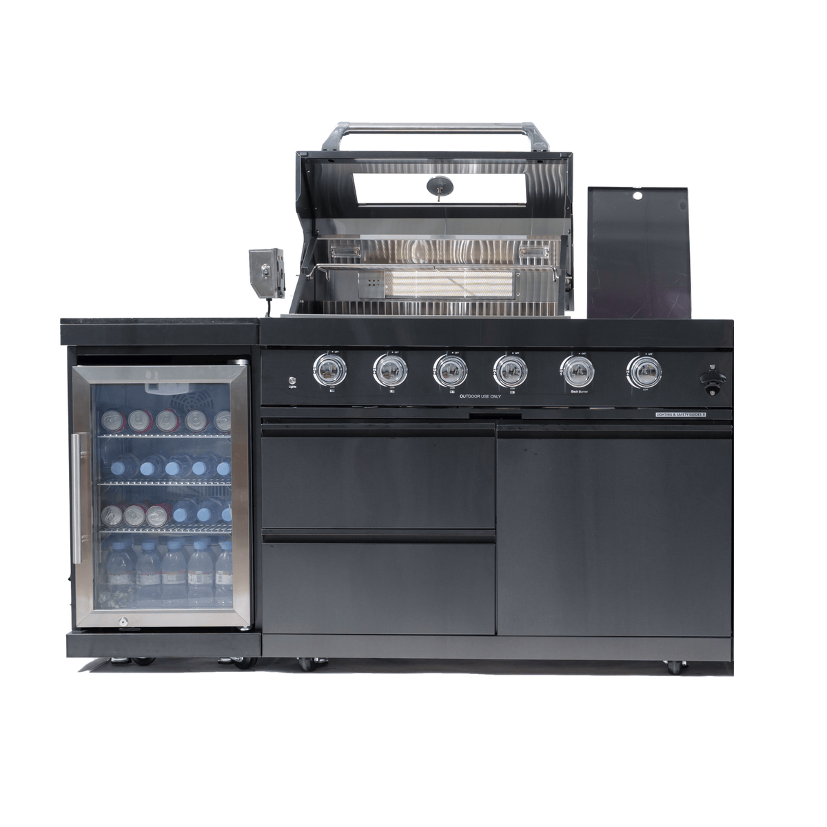 65" 4-Burner 72,000 BTU Black Outdoor Kitchen Island Grill + Wine Cooler + Rotisserie Kit - Home Outpost Supply