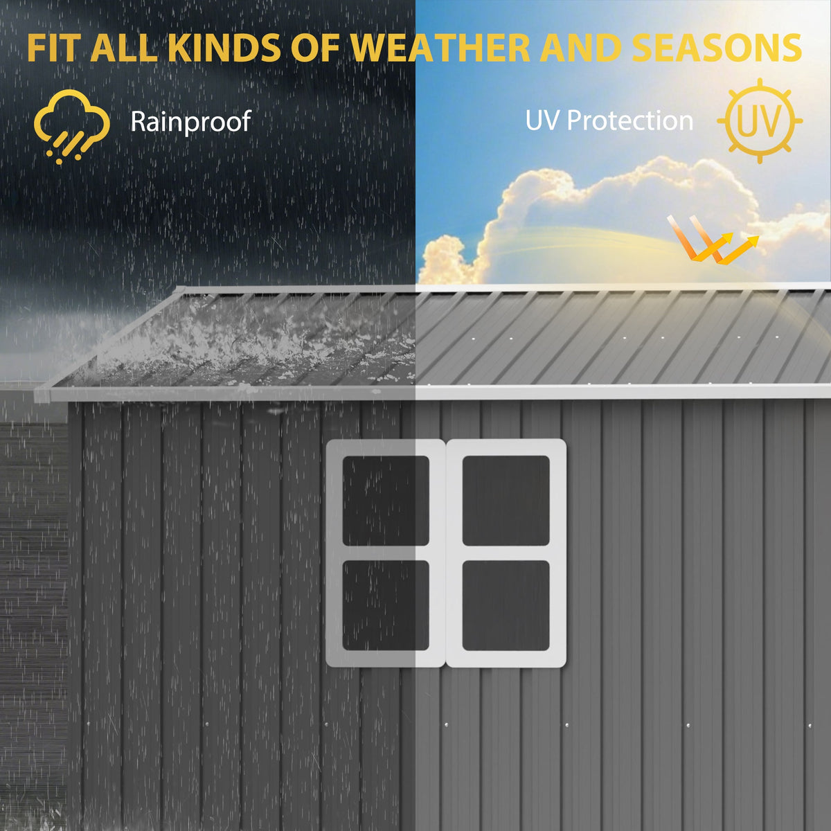 12' x 10' Outdoor Metal Storage Shed with Lockable Double Doors – Grey