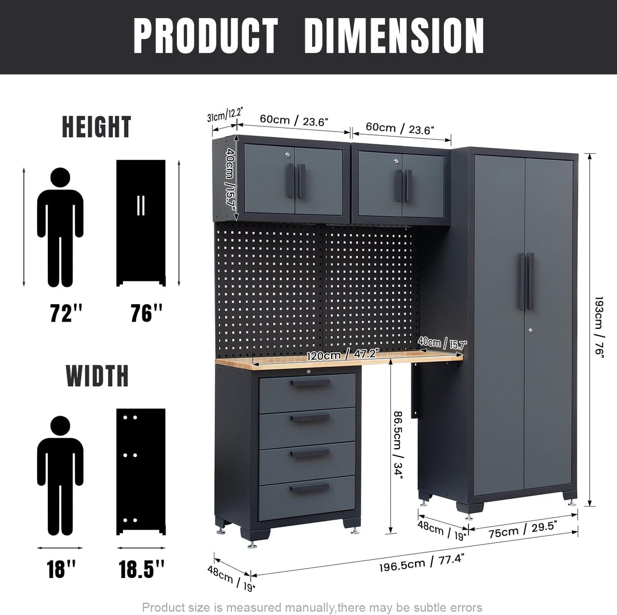 7-Pcs Garage Storage Cabinet System - Workshop Set With Steel Drawers, Workbench, Pegboard for Tool Organization - Home Outpost Supply