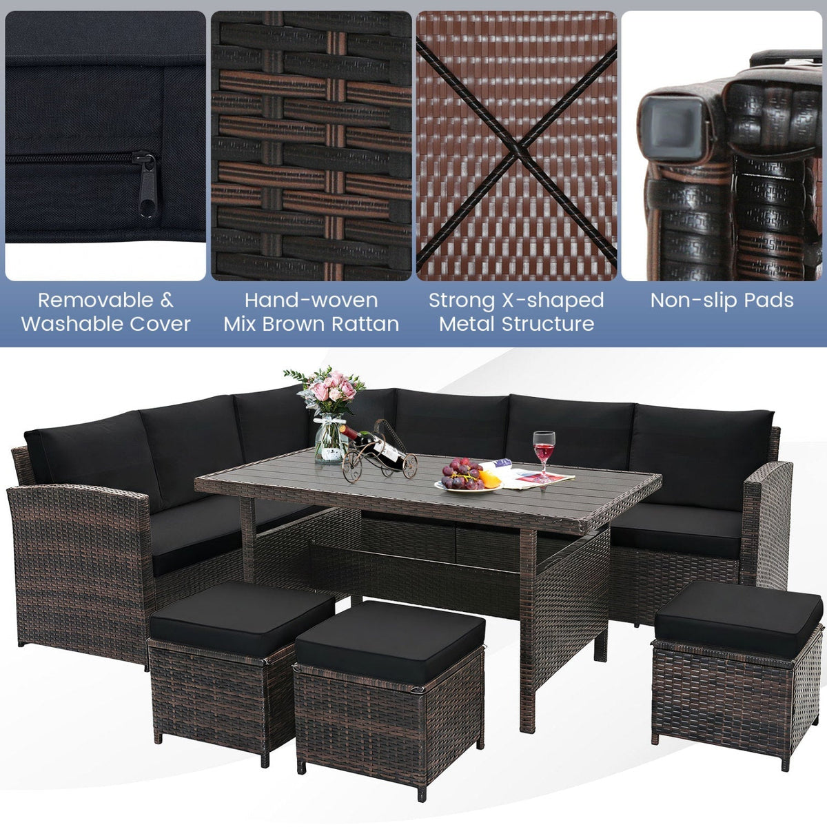 7-Piece Wicker Patio Furniture Set with Cushions - Home Outpost Supply