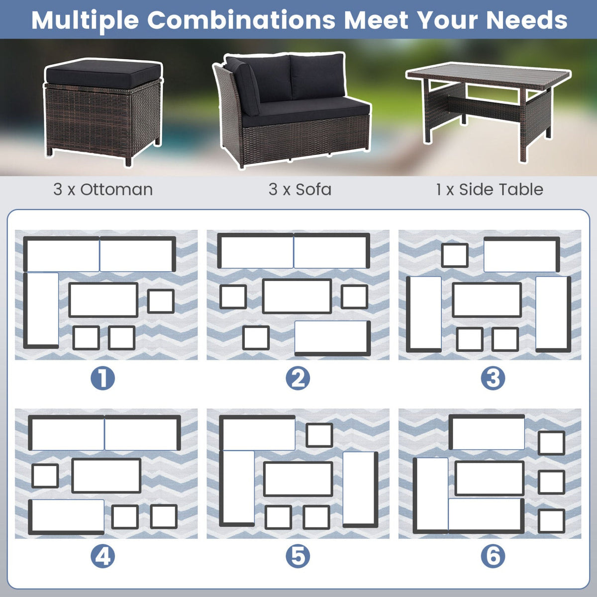 7-Piece Wicker Patio Furniture Set with Cushions - Home Outpost Supply