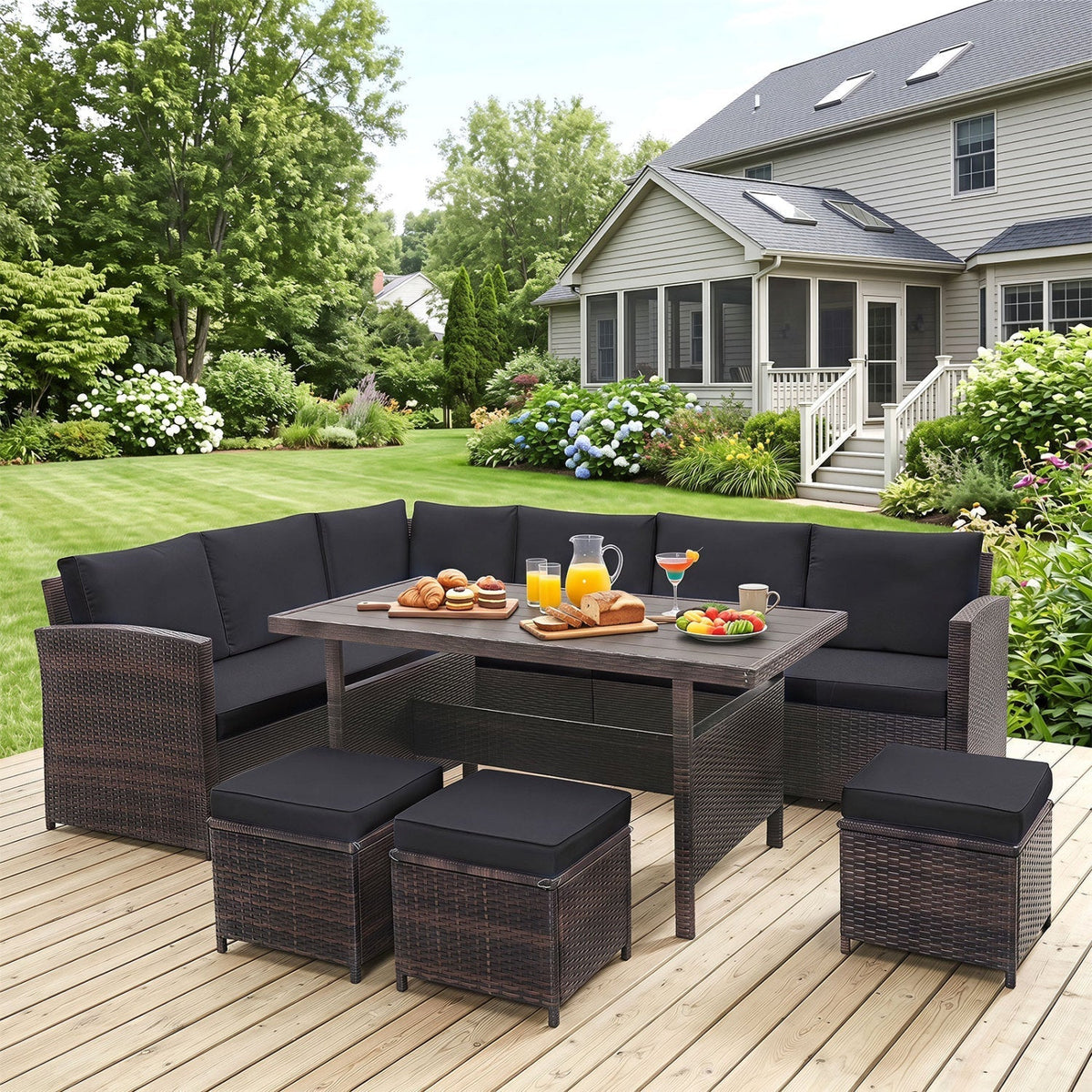 7-Piece Wicker Patio Furniture Set with Cushions - Home Outpost Supply