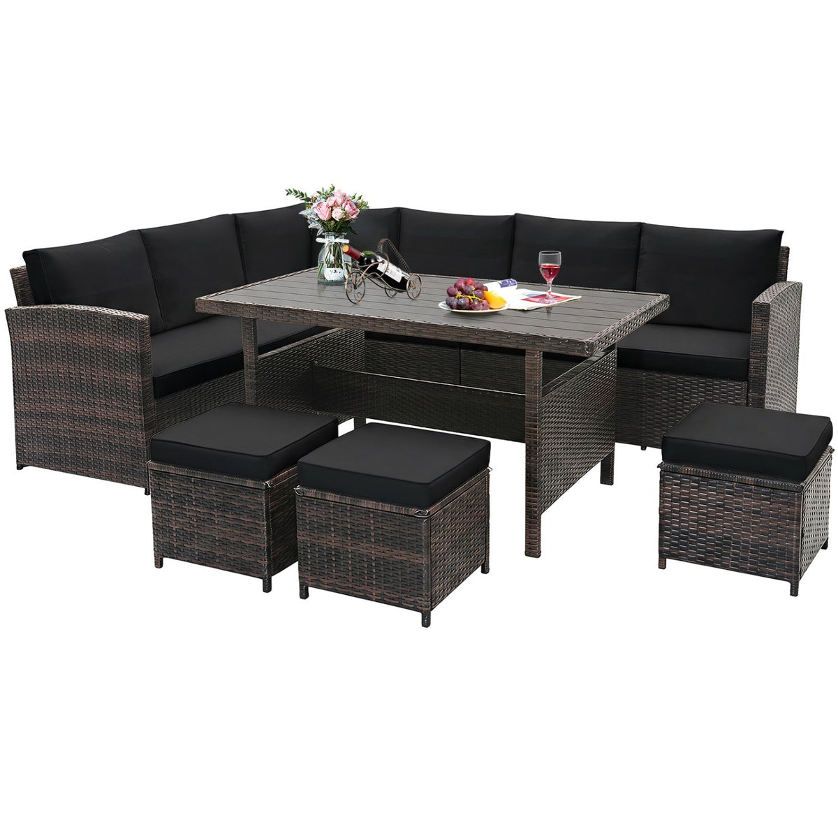 7-Piece Wicker Patio Furniture Set with Cushions - Home Outpost Supply