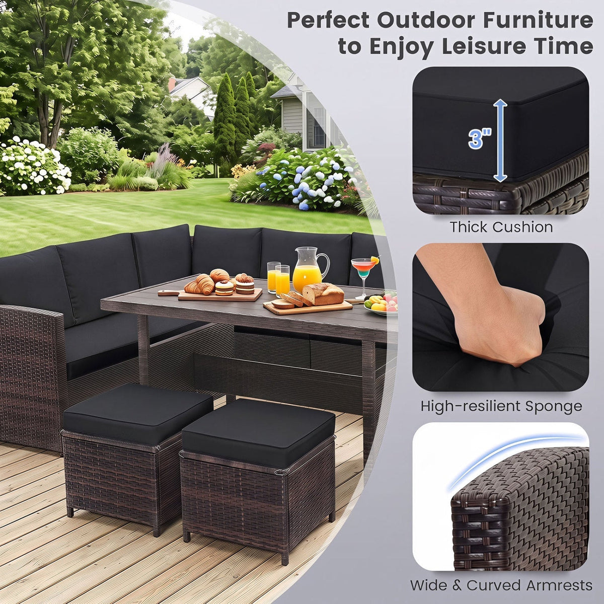 7-Piece Wicker Patio Furniture Set with Cushions - Home Outpost Supply
