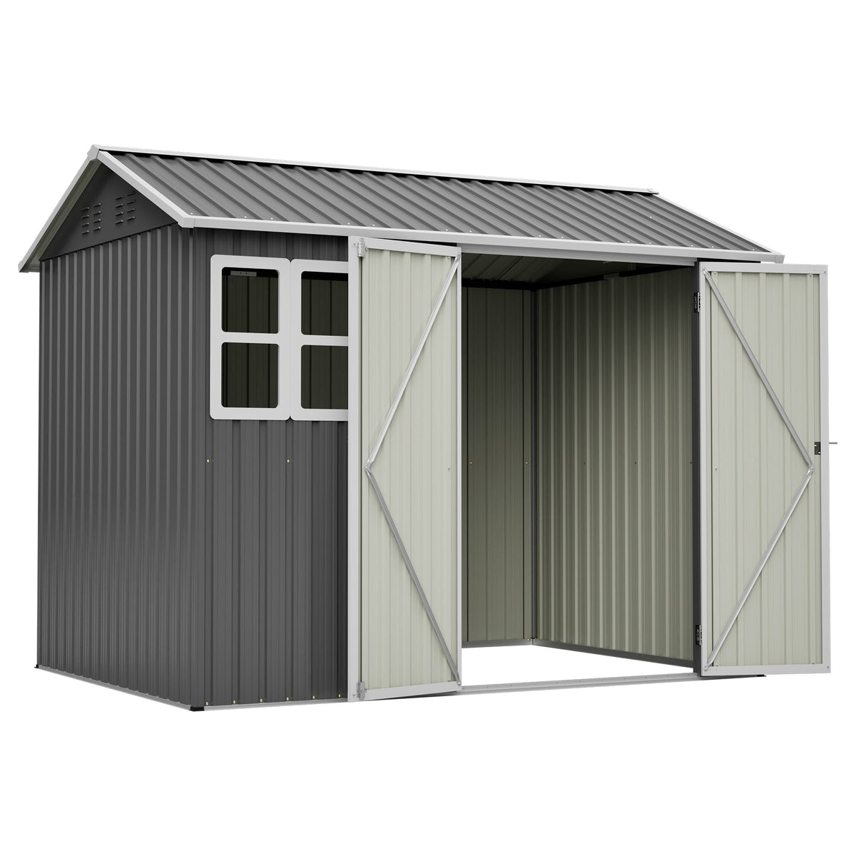 8' x 6' Metal Storage Shed with Window & Lockable Doors – Dark Gray