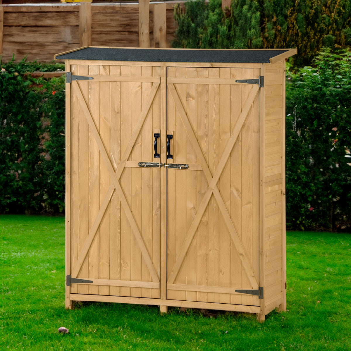 Wooden Garden Storage Shed with Lockable Doors & Shelves – Natural