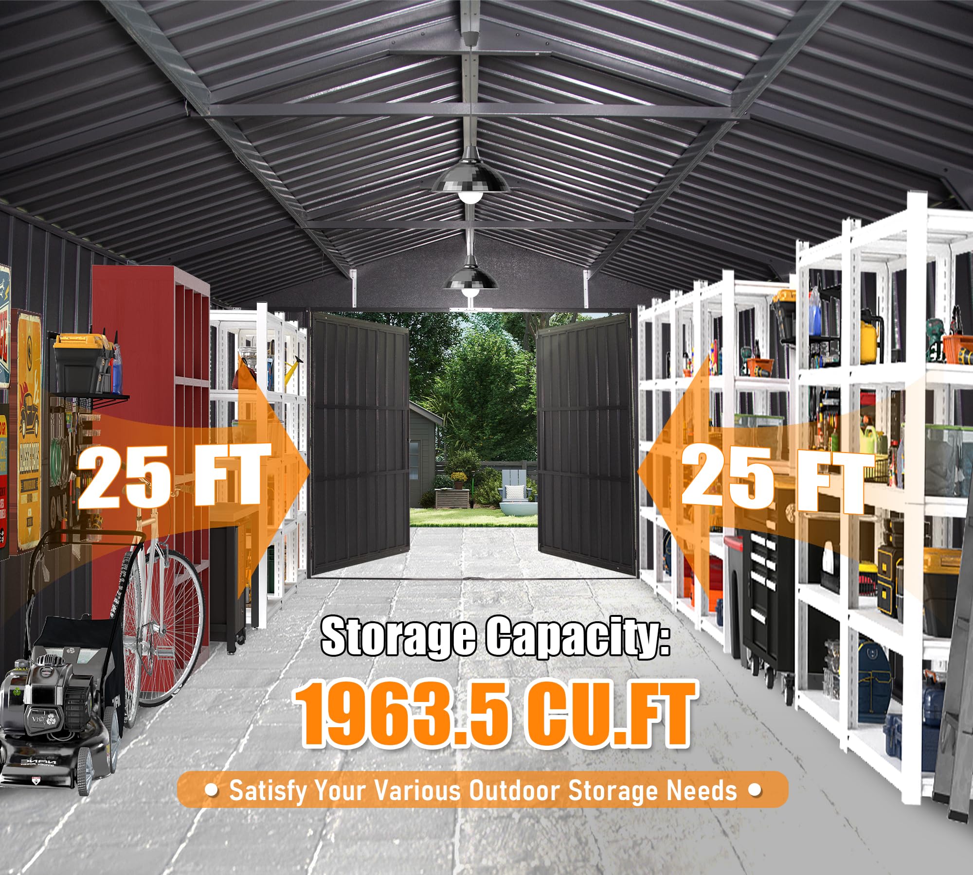 12x25FT Outdoor Metal Garage Shed, Extra Large Metal Carport