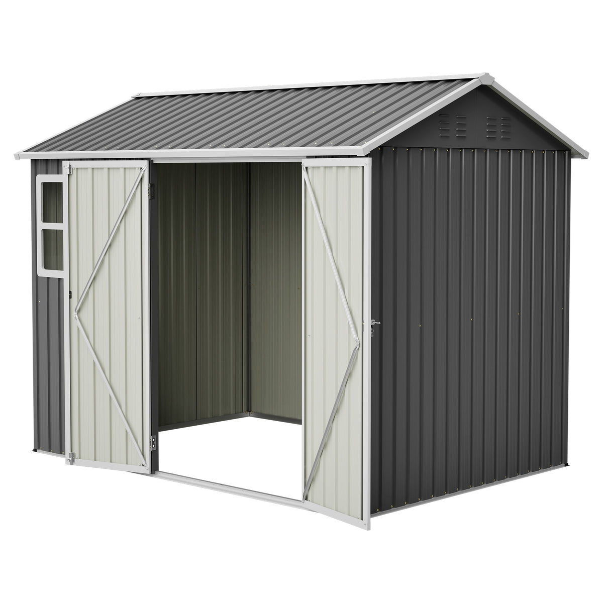 8' x 6' Metal Storage Shed with Window & Lockable Doors – Dark Gray